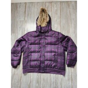 Classic Sports Down Puffer Coat Purple Plaid Removable Hood Snap Zip Sz 3X